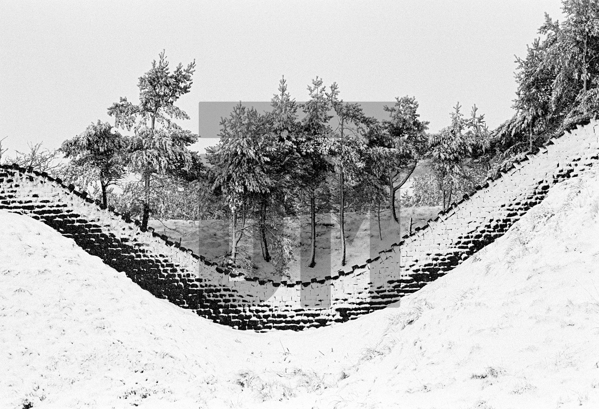 Reservoir boundary wall, Widdop, West Yorkshire. February 1977 by Daniel Meadows