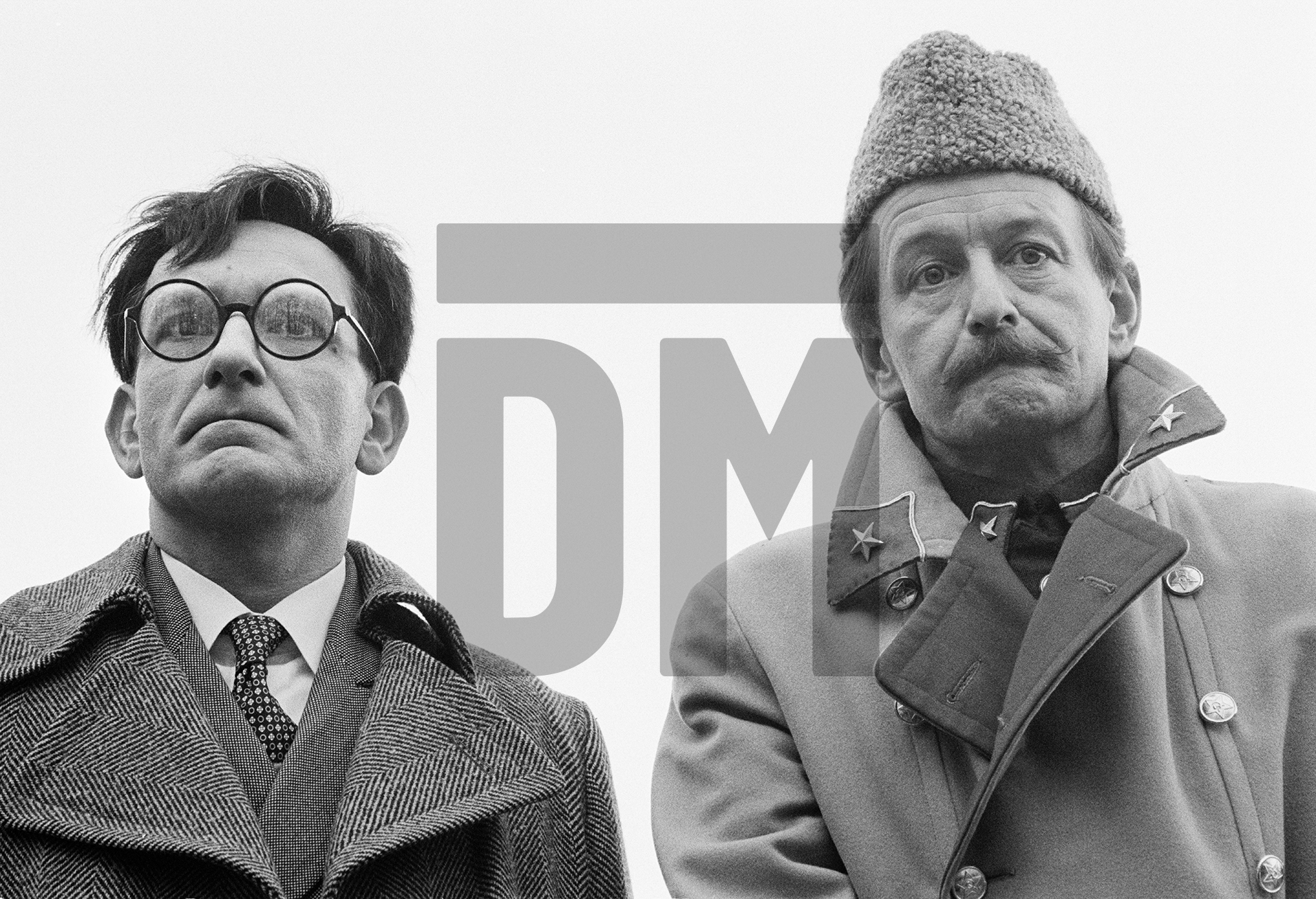 Ben Kingsley [Dmitri Shostakovich]. Ronald Pickup [Tukhachevsky]. Location: Lever Park, Bolton. February 1987 by Daniel Meadows