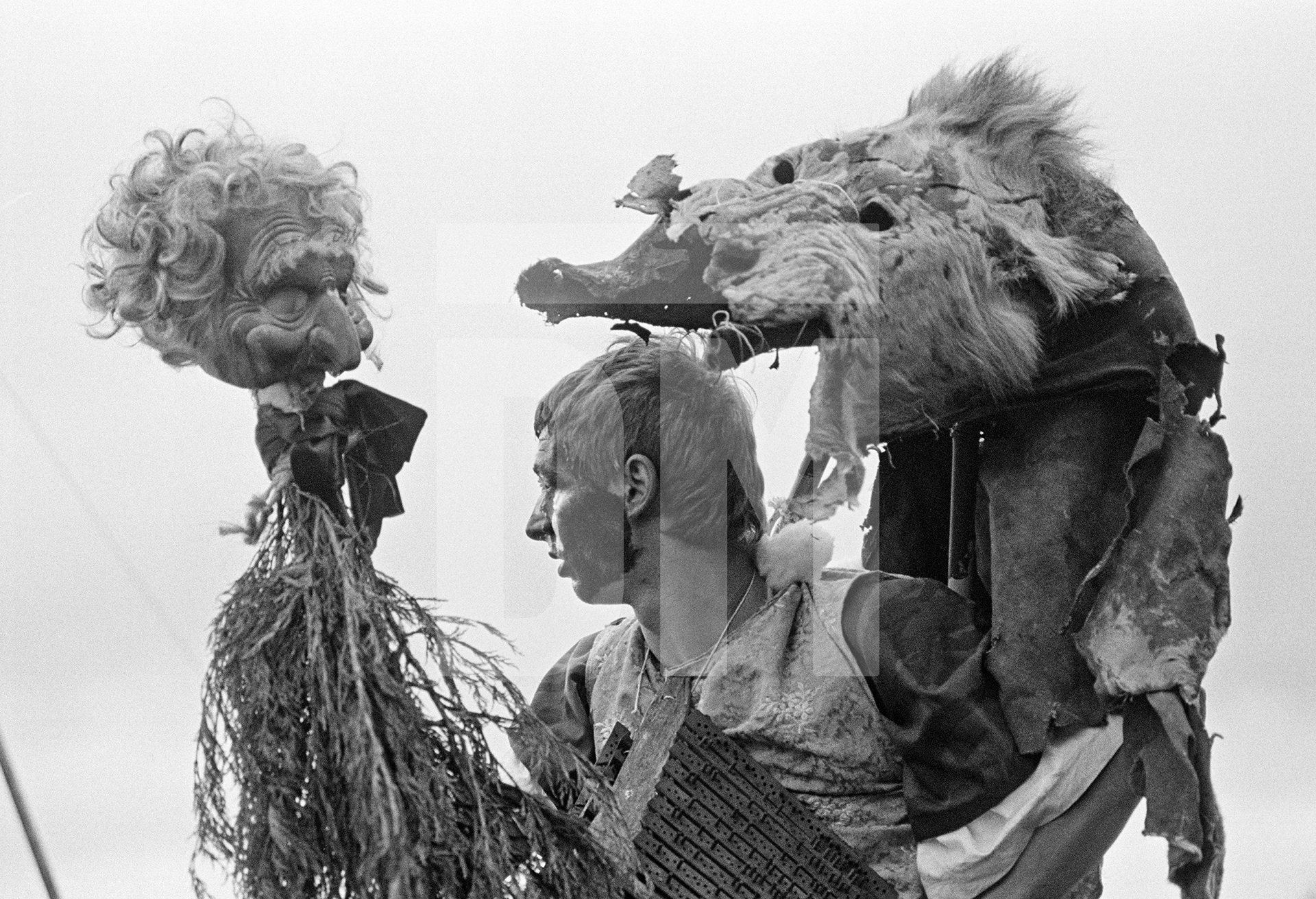 Performer Jamie Proud as Lord Claude in “Uppendown Mooney” written by Adrian Mitchell. Hilltop Farm, Wennington, Lancashire. July 1978 by Daniel Meadows