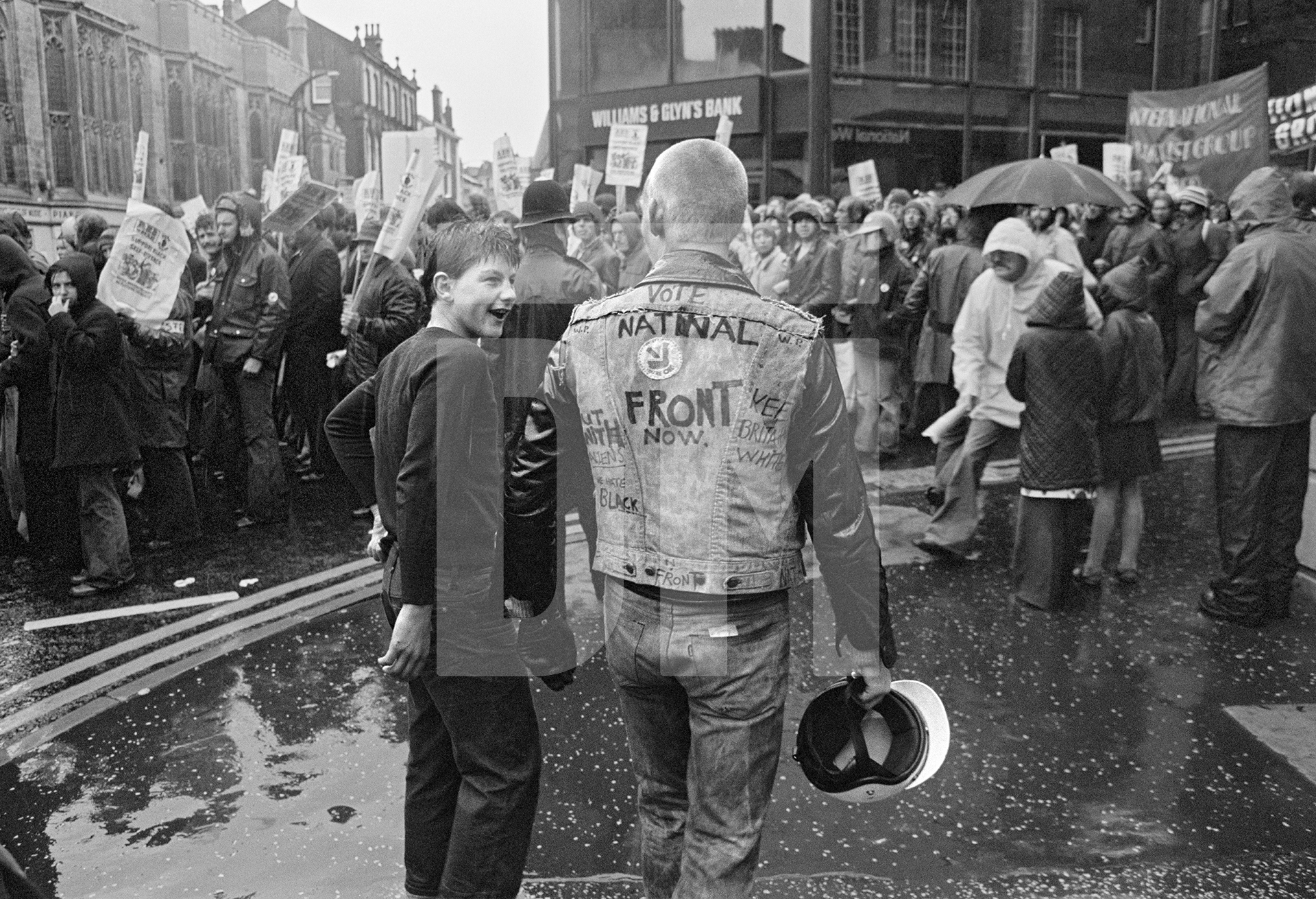 National Front activists attend an anti National Front demonstration, Blackburn, Lancashire. September 1976 by Daniel Meadows